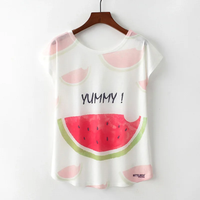 Artguy летняя новая женская футболка Harajuku милый чехол с животным узором Милая футболка с принтом кота единорога Повседневная Свободная футболка с круглым вырезом и коротким рукавом - Цвет: K616 Watermelon