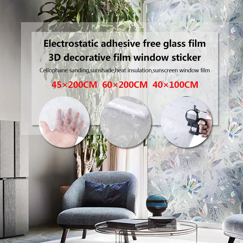 Static Glue-Free Glass Decor Cellophane Frosted Sunshade Thermal Insulation Sunscreen Window Sticker Film for Bathroom Home