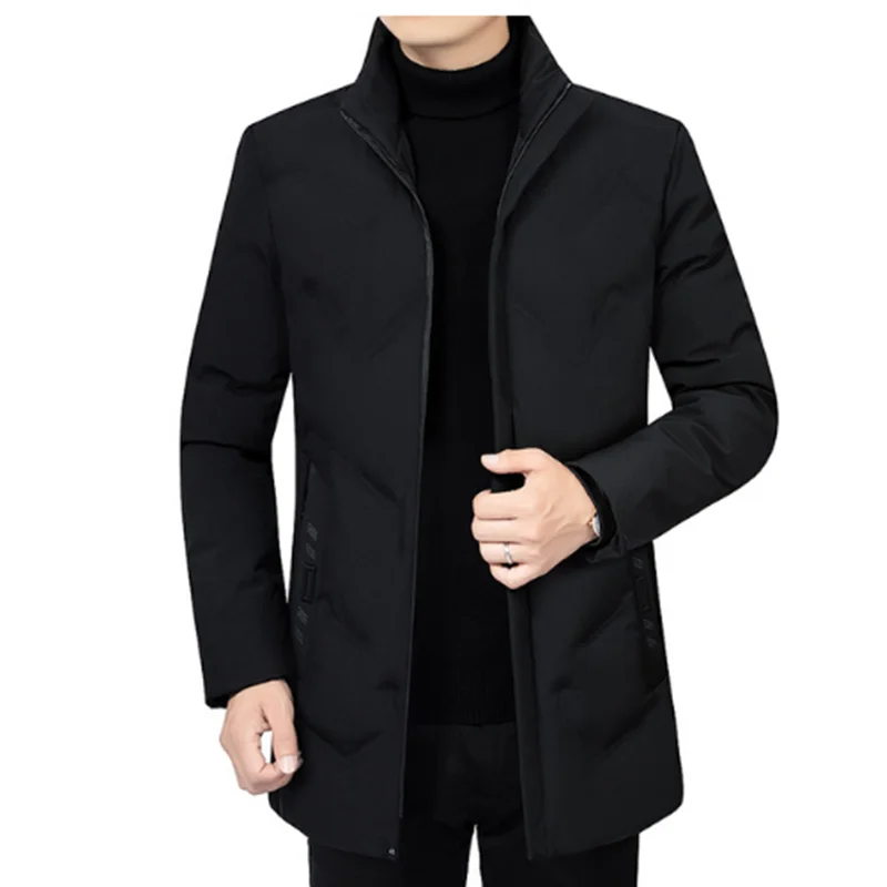 

Winter Warm Men Down Jacket 2020 New Fashion Casual Parka Mid-Length 2 Colors Outwear Windproof Coat Hooded Size L-4XL