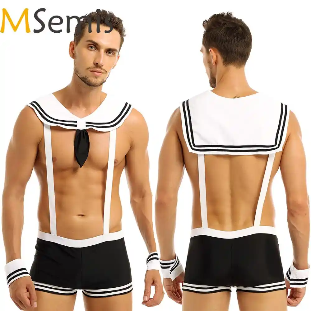MSemis Costume de marin Sexy pour hommes, salopette Cosplay, Boxer bretelles  avec col manchettes, Costume d'halloween Gay, ensemble de sous vêtements |  AliExpress