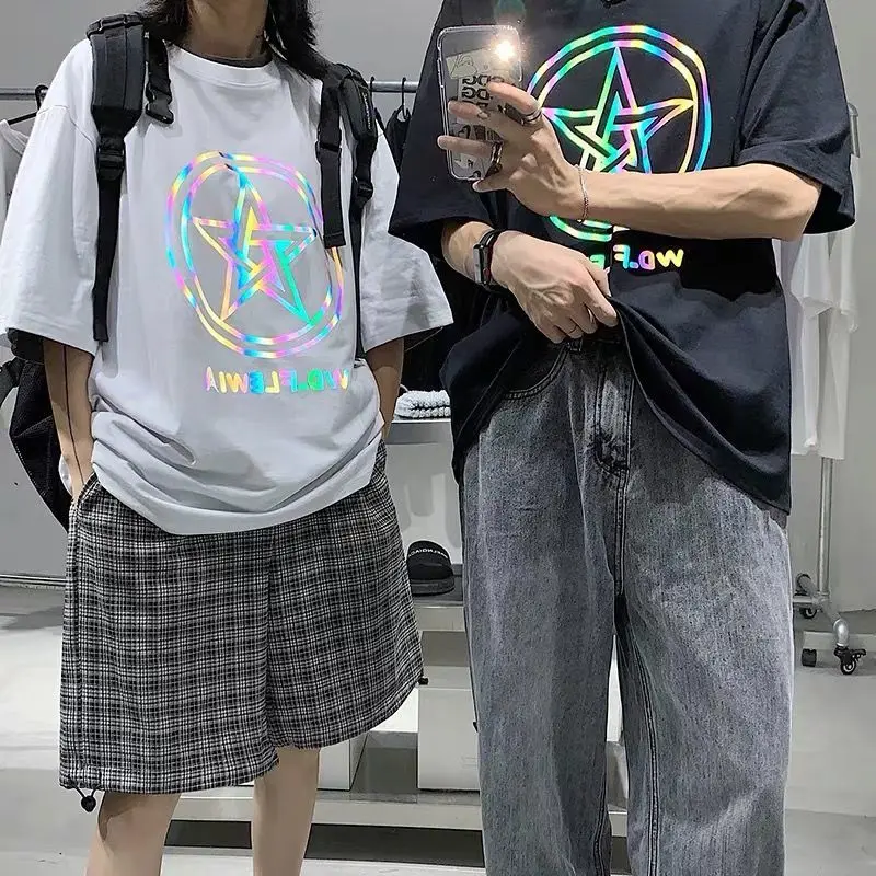 Крутая Светоотражающая футболка уличная одежда мужская черная большого размера