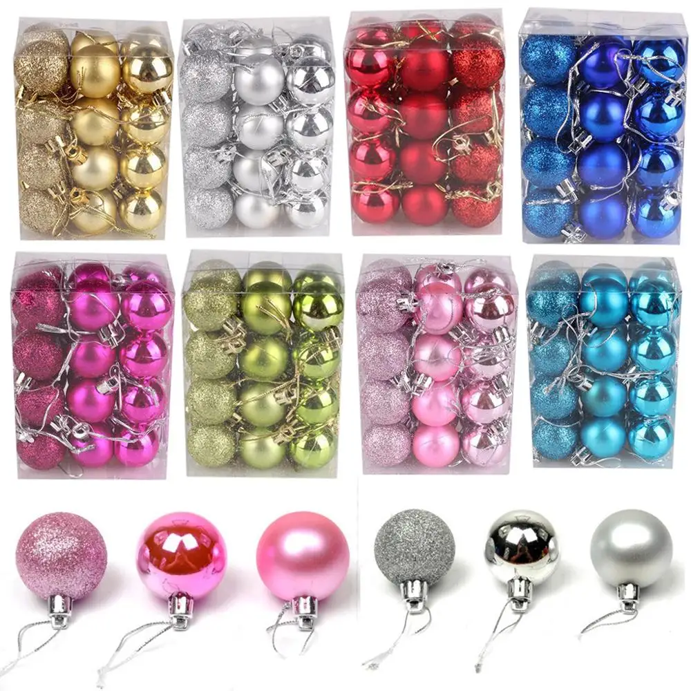 

24pcs/lot 3cm Hanging Ball Ornaments Christmas Tree Balls Baubles Wedding Xmas Birthday Party Decorations