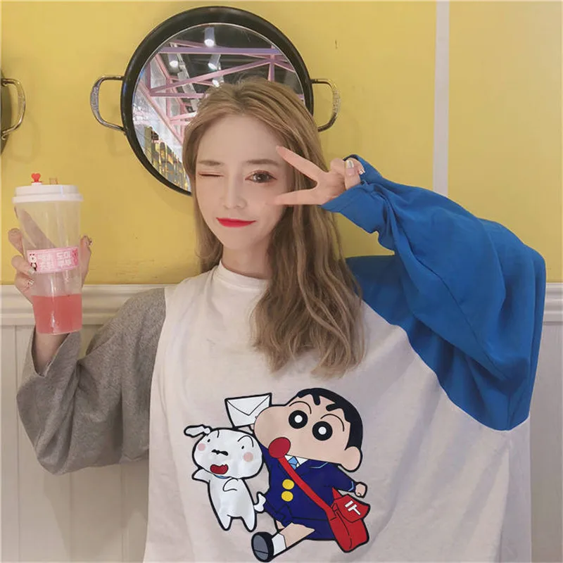Anime Tshirt Streetwear Crayon Shin chan T-Shirts Men Womens Cute Shin-chan cartoon T Shirts Kawaii Long Sleeve Tshirt Girls