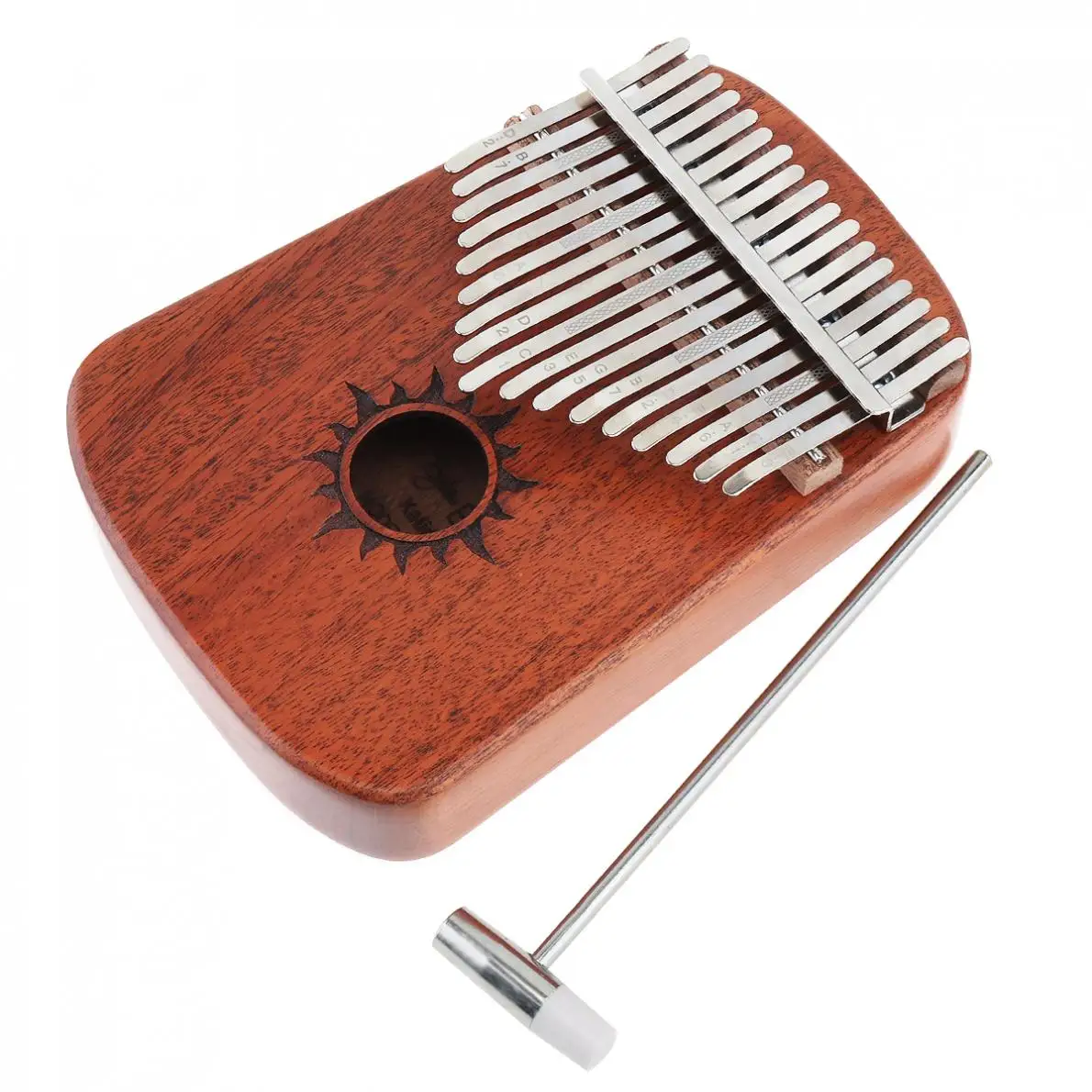 17 Key Thumb Piano Kalimba Whole Single Board Mahogany Sun Sound Hole Mbira with Tuning Hammer