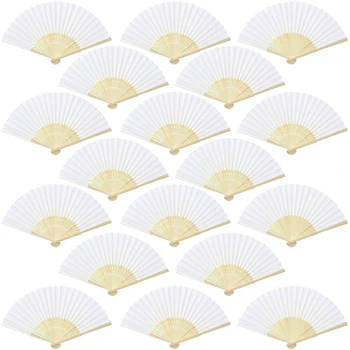 

18 Pieces White Handheld Fans Cloth Fans Bamboo Folding Fans For Wedding Decoration, Church Wedding Gifts, Party Favors, Diy