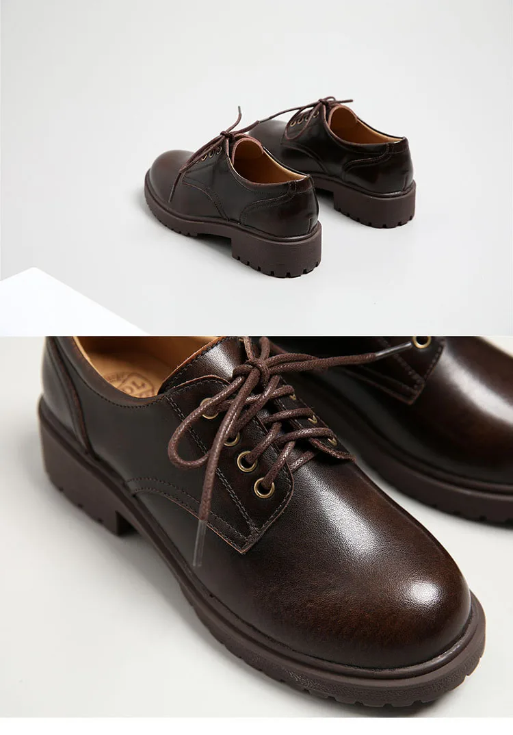 QPFJQD Ретро Туфли без каблуков британский стиль натуральный спилок, кожа Для женщин обувь на толстой платформе женские Повседневное обувь для девочек-школьниц; Туфли на шнуровке