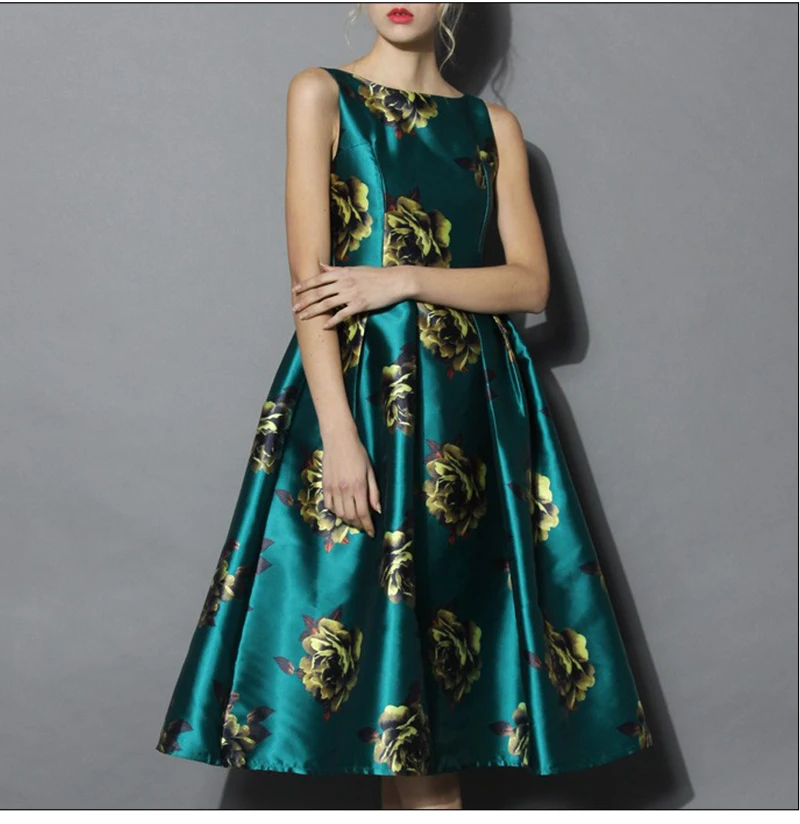 S. FLAVOR, без рукавов, с цветочным принтом, Vestidos De, женское, винтажное, тонкое, с круглым вырезом, элегантное, вечерние, Vestidos, высокое качество