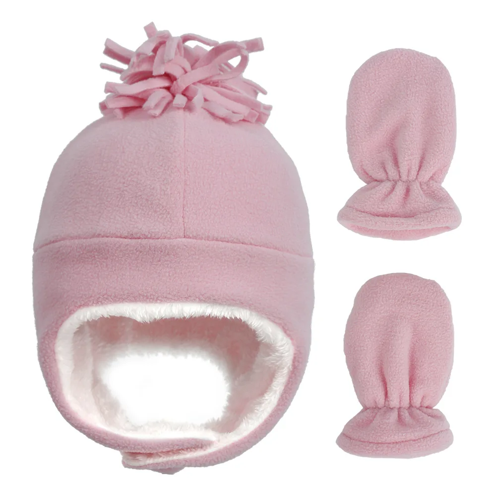 Детская Мягкая флисовая шапка бомбер комплект из шапки и перчаток
