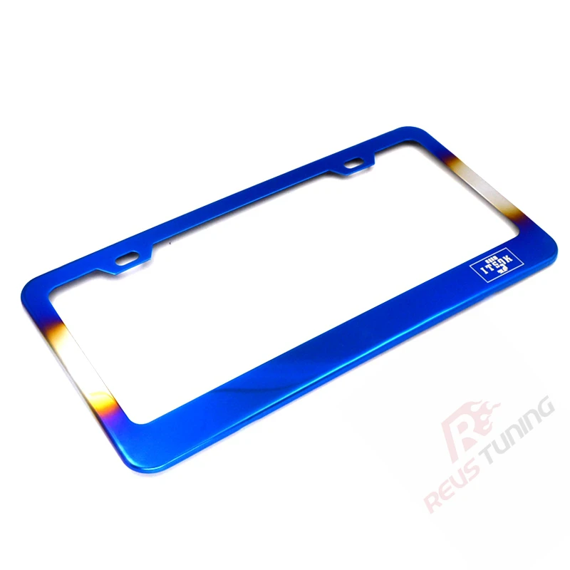 creathome 2PCs Stainless Steel License Plate Frames with Shining Blue Color 