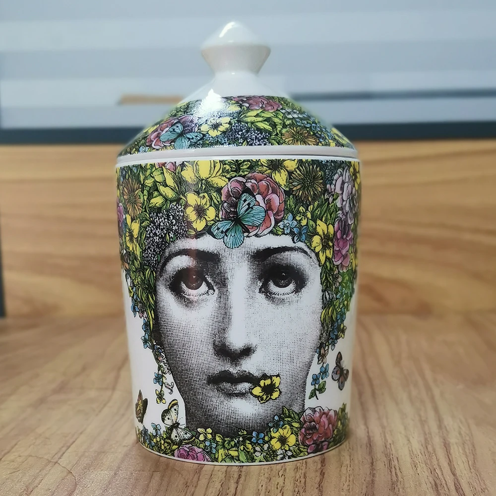 Подсвечник Fornasetti, ручная работа, кувшин для свечей, Ретро стиль, для леди, для хранения лица, керамический контейнер, украшение для дома, ювелирный ящик для хранения - Цвет: 2