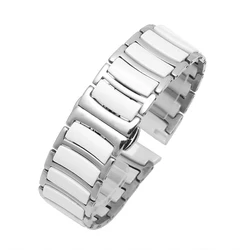 Elegant Ceramic & Stainless Steel Watchband Bracelet - Premium Metal Strap 40mm/44mm - Watch 6 Classic (Silver white)