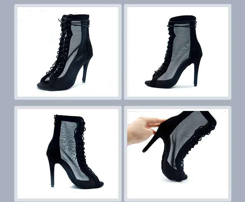 Women Dance Boots For Ladies High Heel Flannel Ballroom Modern Dance Shoes Black  Gilrs Soft Sole Bachata Salsa Dancing Shoes