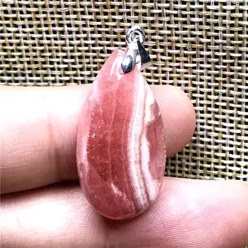 

Necklace Pendant Natural Red Rhodochrosite Jewelry For Woman Man Love Crystal 27x14x6m Beads Silver Water Drop Gemstone AAAAA