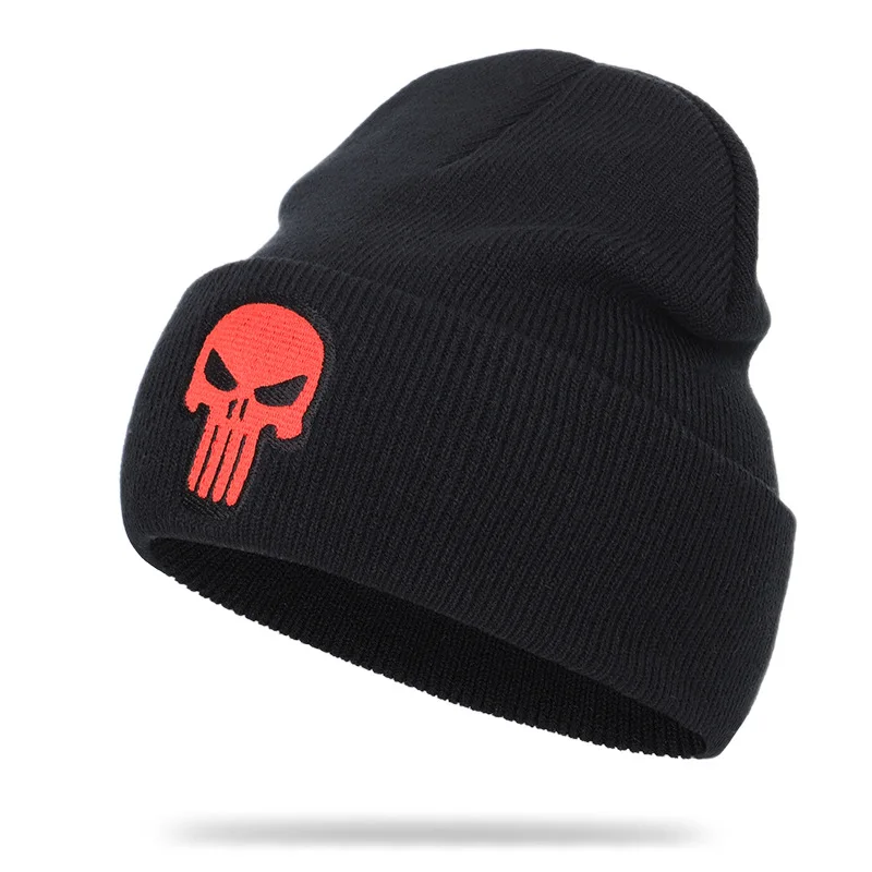 blue skully hat European American Embroidery Skullies Knitted Hat Autumn Winter Punisher Skeleton Beanie Men Women Warm Fashion Cold Cap Bone Z9 winter toque