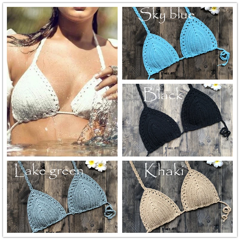 

CROCHET BIKINI Handmade Crochet Women Bikini Top Boho Beach Bralette Halter Knitted Swimsuit Brazilian Bikinis Bathing Suit Top