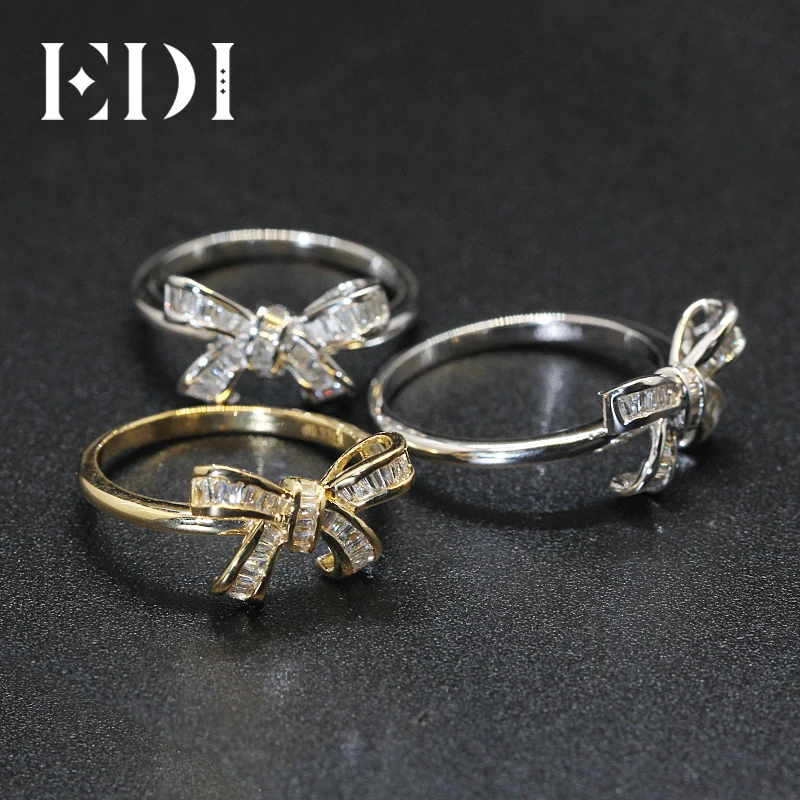EDI бант-узел стильное бриллиантовое кольцо 14k белое золото Желтое золото натуральный бриллиант 0.32ctw G/SI обручальное кольцо для женщин