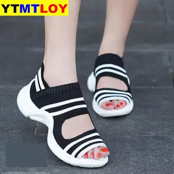 

Summer Women Sandals Open Toe Wedges Platform Ladies Shoes Knitting Lightweight Sneakers Sandals Big Size Zapatos Mujer