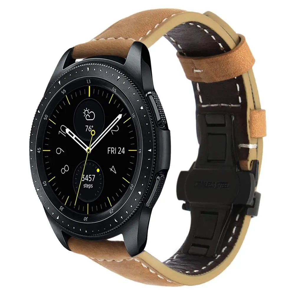Light Brown B Итальянский ремешок для часов из натуральной кожи 22 мм 20 мм для samsung Galaxy Watch 46 мм 42 мм быстросъемный ремешок из стали с застежкой-бабочкой - Цвет ремешка: Light Brown B