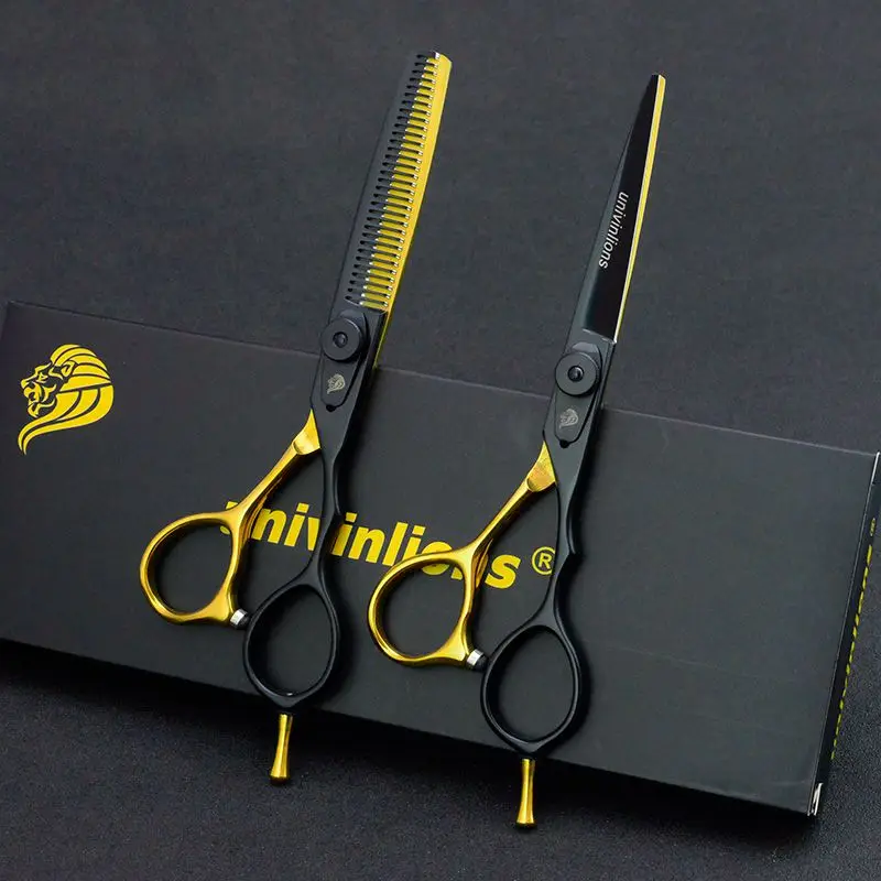 5.5/6" wrap gift black golden hairdressing scissors shear hair cutting scissors thinning salon de coiffure barbershop supplies