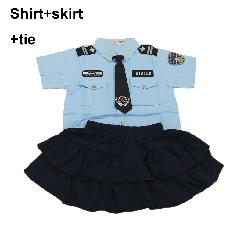 girl set 1 Комплект одежды для девочек на Хэллоуин, костюм для косплея, плиссированная юбка для сцены+ полицейская форма+ шапочка+ галстук для мальчиков - Цвет: girl set 1