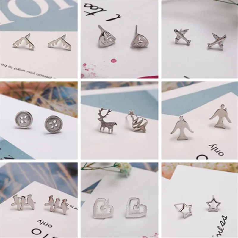 

S925 Silver Ear Nail Female Fashion Square Piggy Earrings Korean Simple Set Sweet Japanese and Korean Ear Jewelry