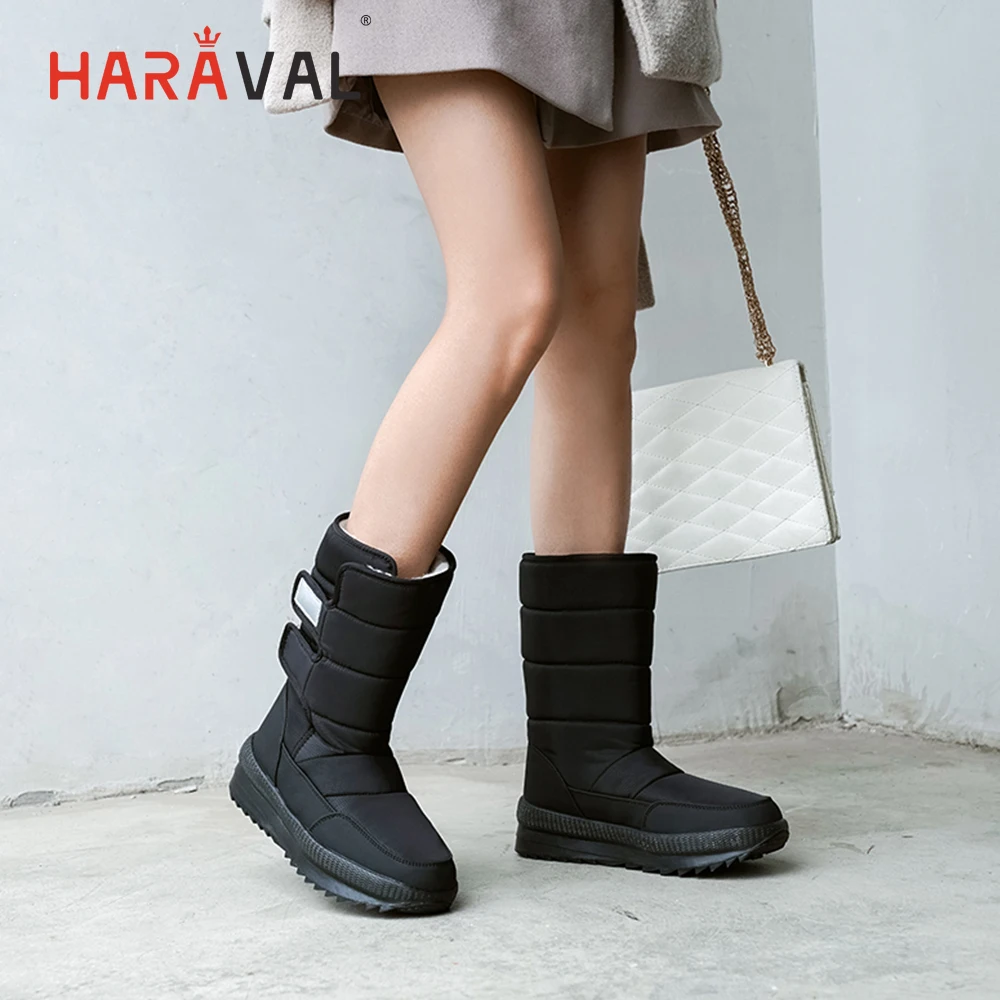 HARAVAL/классические зимние женские ботильоны; Роскошная обувь из хлопчатобумажной ткани с круглым носком на толстом каблуке; однотонные удобные теплые зимние ботинки без застежки