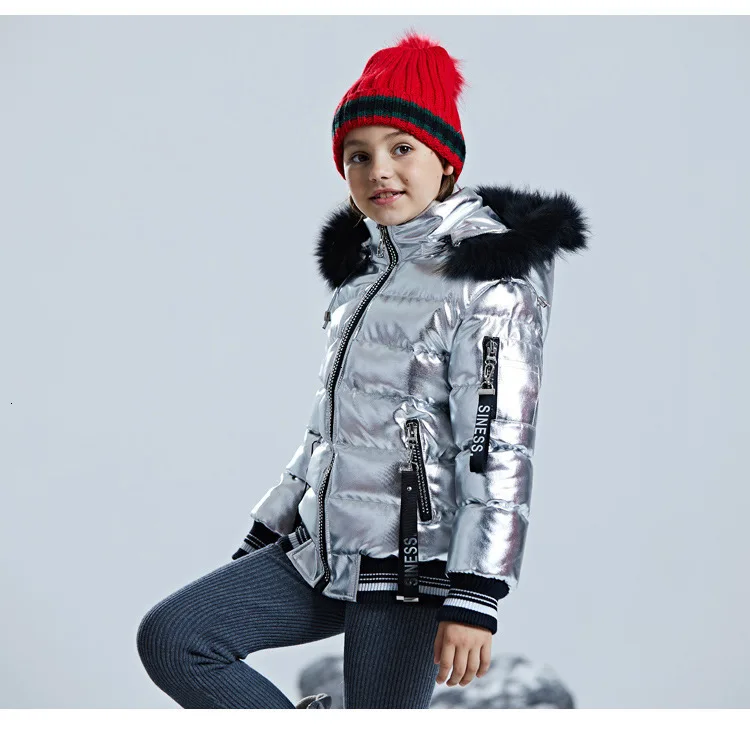 

2019 Russhian Winter New Fahsion Girls Cotton Jacket Girl Winter Clothes Silver 6-14 Years Kids Girl Warm Coat With Fur Hood