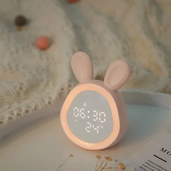 

Cute Rabbit LED Alarm Clock Digital Desktop Clock Wake Up Light Electronic Time Temperature Display Home Decoration