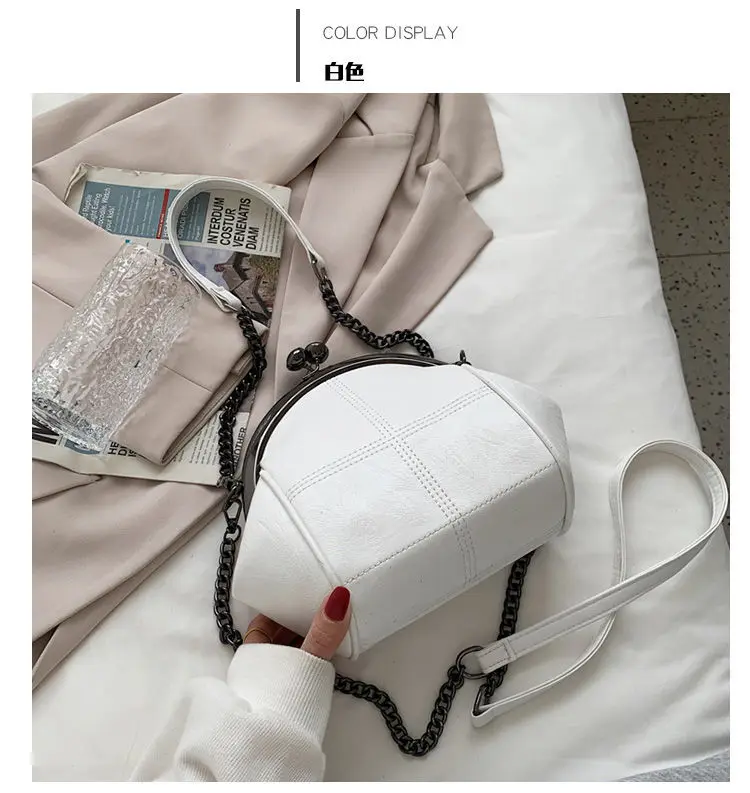 New Vintage Two Straps Shell Lock Bag Bags Chain Women Shoulder Crossbody Bags PU Leather Tote Women's Handbags Purses