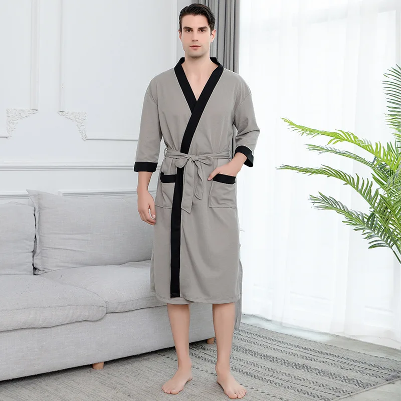men robe 4 FZSLCYIYI мужской Вафельный Халат для отеля, спа-халат, водопоглощающая ночная рубашка, кимоно в японском стиле, халат с шалевым воротником, ночная рубашка - Цвет: men robe 4