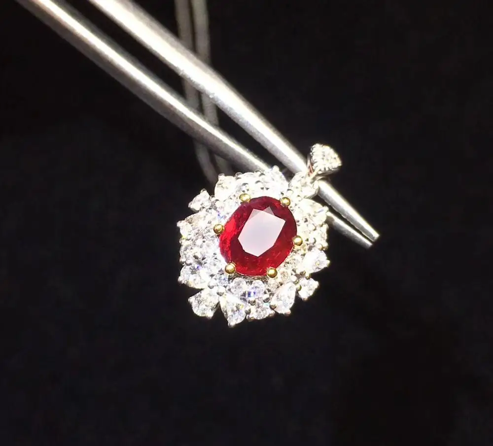 

Ruby Pendant Fine Jewelry Real 18K White Gold 100% Natural Ruby Gemstones 1.01ct Diamonds Fine Chic Pendant Necklace