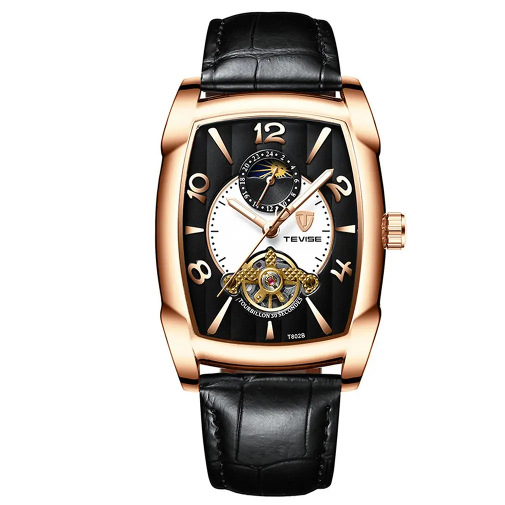 2 TEVISE T802B мужские часы модные механические деловые часы многофункциональные Мужские механические часы, кожа - Цвет: 2