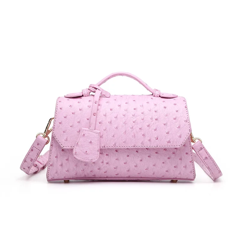 Pink Ostrich Effect Crossbody Leather Handbags Classics Bag