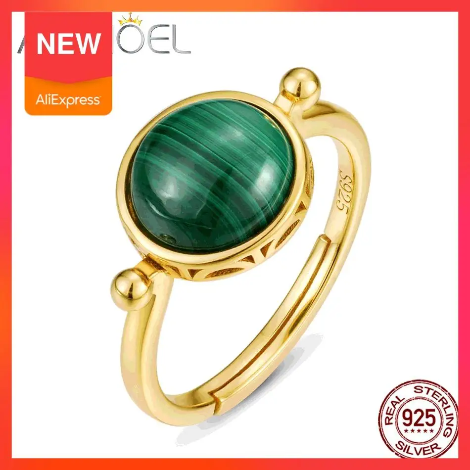 

ALLNOEL 925 Sterling Silver Ring For Women 9 * 9mm Strawberry Crystal Malachite Ring Engagement Wedding Party Fine Jewelry