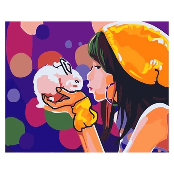 

Girl and Rabbit Theme DIY Oil Painting Paint by Numbers with 4050 Colorful Canvas and inner frame for kill time and bored