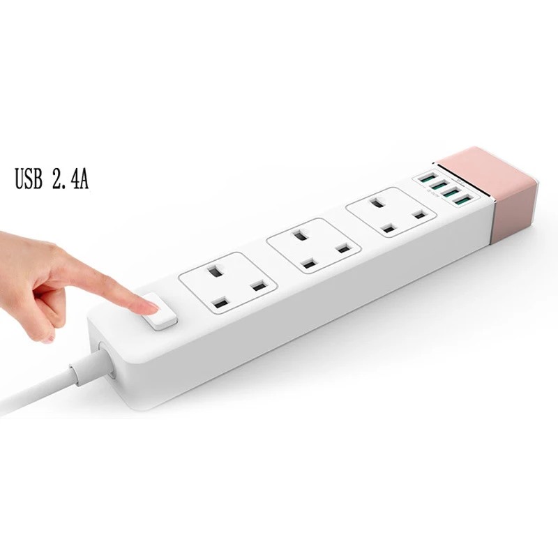 

UK Plug Extension Socket Smart Power Strip with 3 AC 4 USB Port 2.4A Chargers UK Plug 2500W Power Sockets