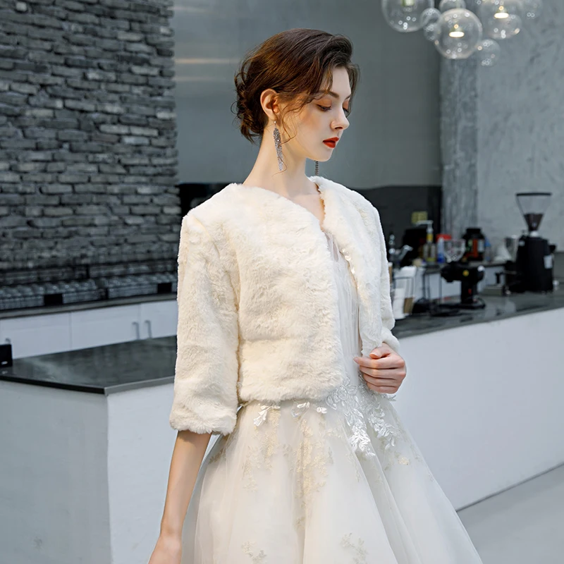Женское зимнее пальто из искусственного меха, рукава с мехом, болеро, жакет для свадебной вечеринки, модное женское Болеро