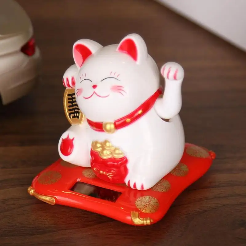 Hot selling Cute Shaking Hands Solar Lucky Fortune Cat Wealth Waving Car Figurine Decor