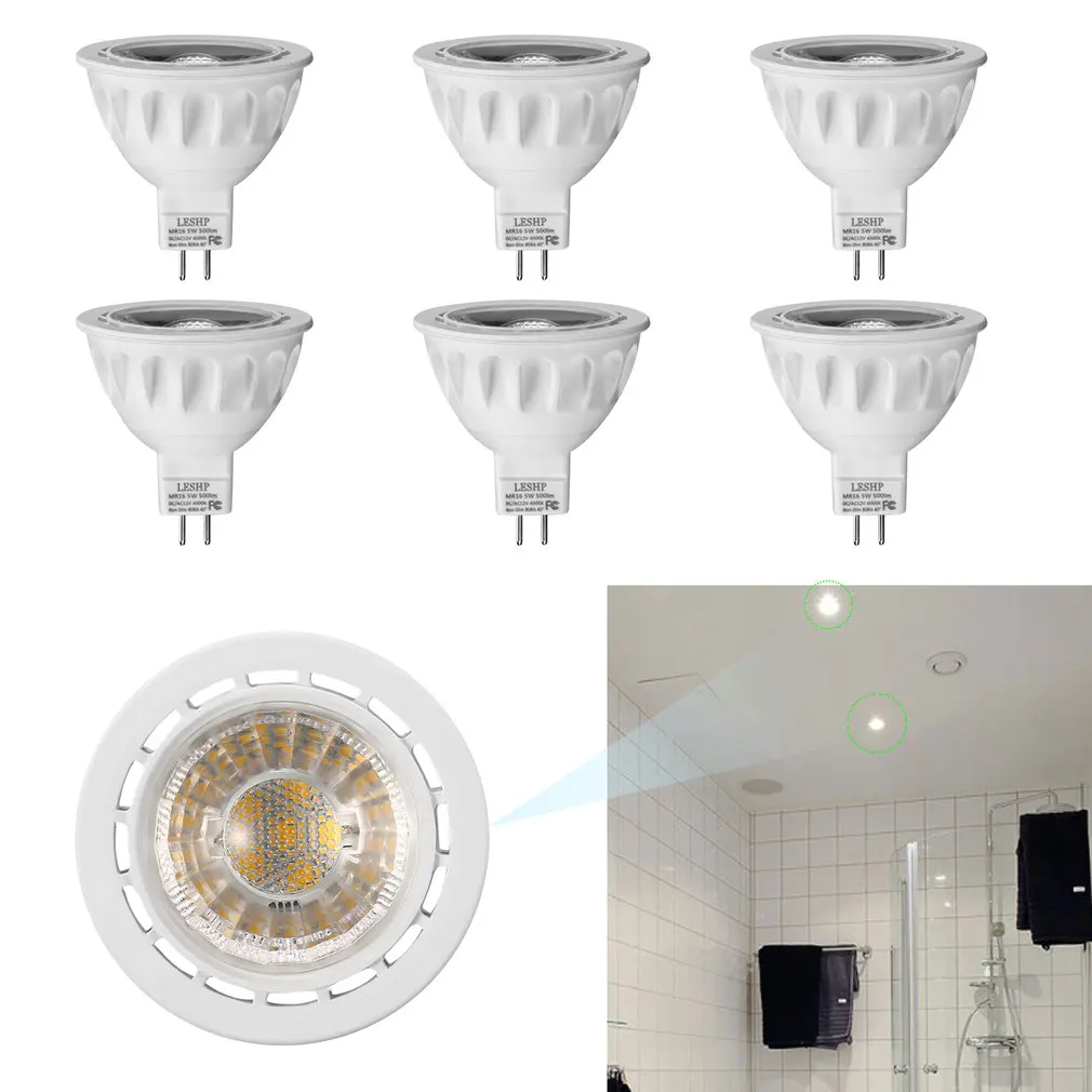 LESHP белый MR16 AC/DC12V 5 Вт светодио дный Spotlight 4000 К 500LM нерегулируемых 40 градусов угол луча компактный Размеры свет Вес