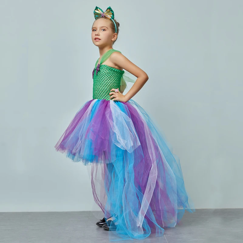 Mermaid Flower Girl Tutu Dress with Trail Kids Summer Wedding Under the Sea Birthday Couture Starfish Costume Girls Ball Gown (2)