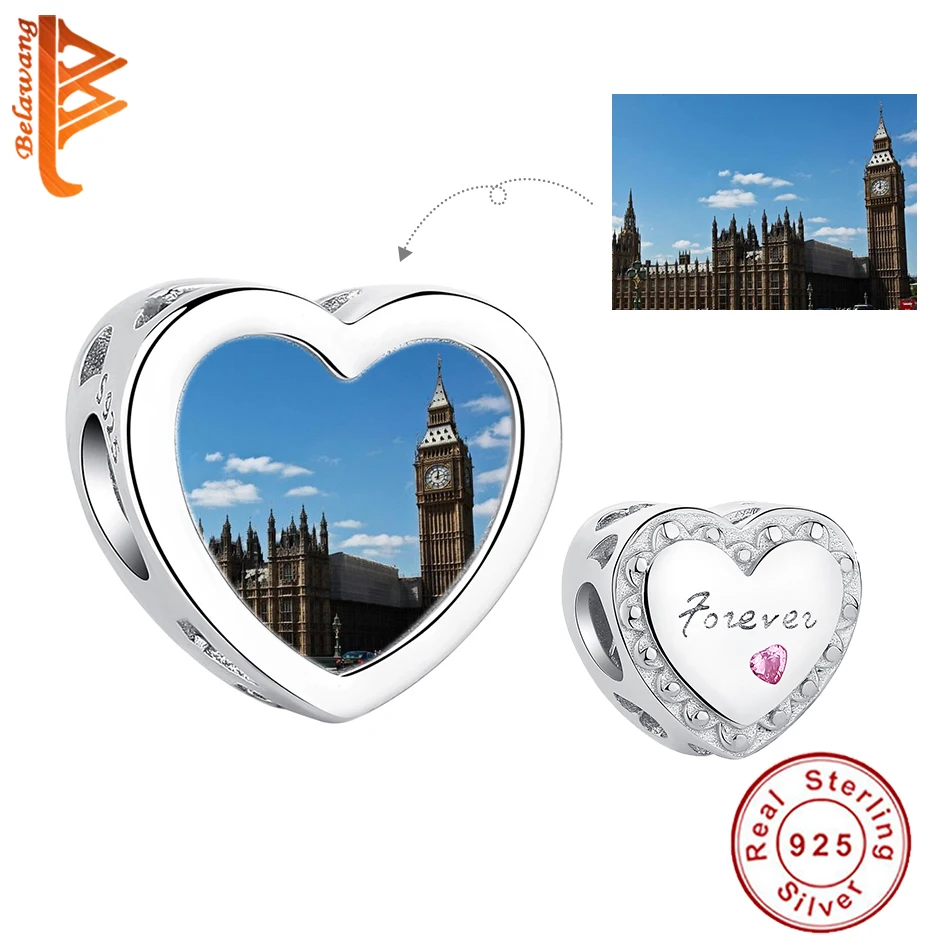 

Fashion Brandenburg Big Ben Photo Custom Charm 925 Sterling Silver Heart Bead For Women Fit Original Bracelet DIY Jewelry Making