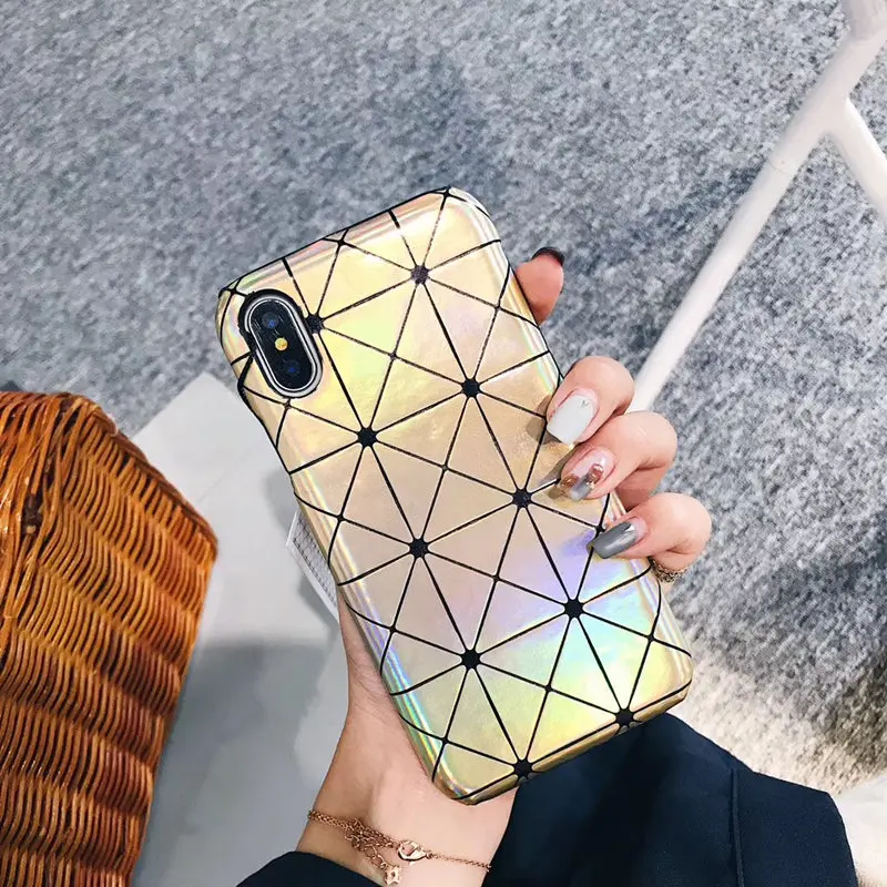 Япония США модный бренд Issey Miyake Блестящий металлический геометрический кожаный чехол для телефона для iphone 6 6s 7 8 plus 10 X роскошный чехол s - Цвет: 6