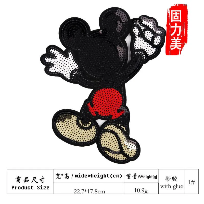 

1pc big size cartoon mickey mouse family iron on patch with sequins