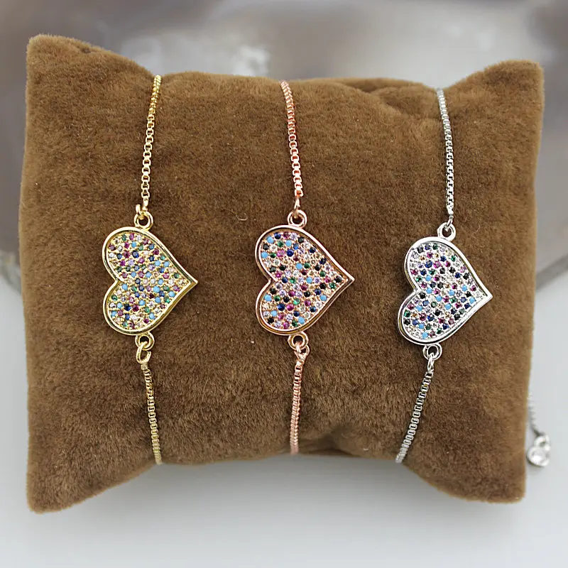 10 шт./лот Регулируемый стильный дизайн в форме любви браслет cz, серебро/золото/розовое золото цвет элегантный браслет с фианитами аксессуары