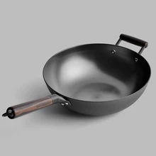 Технология без покрытия легкая и тонкая чугунная сковорода для жарки старый китайский ВОК мультяшная чашка газовая кухонная плита деревянная крышка стеклянная крышка