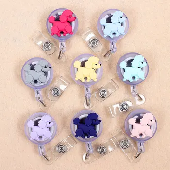 

Cute Toy poodle Teddy Dog Retractable Plastic Badge Holder Reel Student And Nurse Exhibition Enfermera Chest Girl Name Card Case