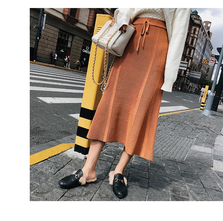 [Dowisi] New Style Autumn& Winter Korean-style High-waisted Casual Sheath Knitted Dress Skirt Women's F5210
