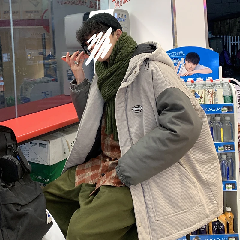 

Men's cotton-padded clothes autumn and winter 2019 new color contrast cotton-padded clothes loose and casual young men's wear