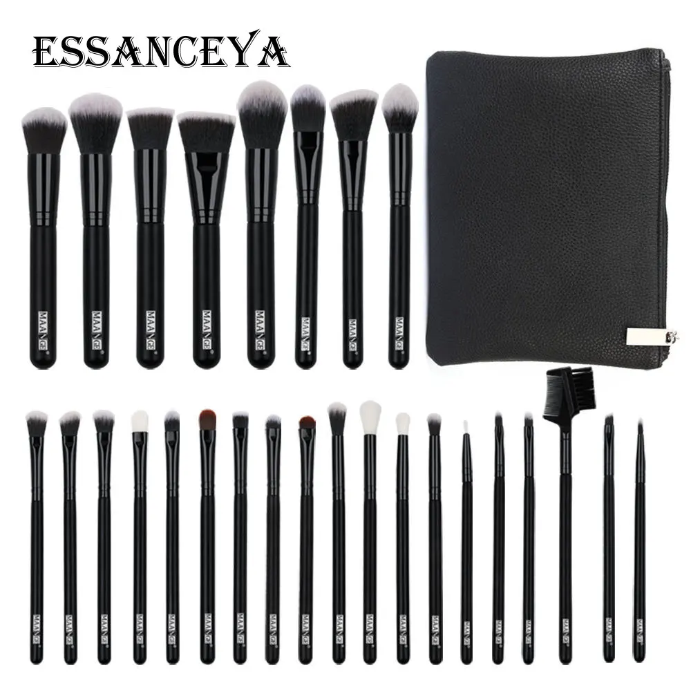 27 pcs with bag ESSANCEYA деревянные Кисти для макияжа Набор 5/10/22/27 шт. мягких волос порошок Базовая Смесь тени для век кисти для макияжа косметический инструмент - Handle Color: 27 pcs with bag