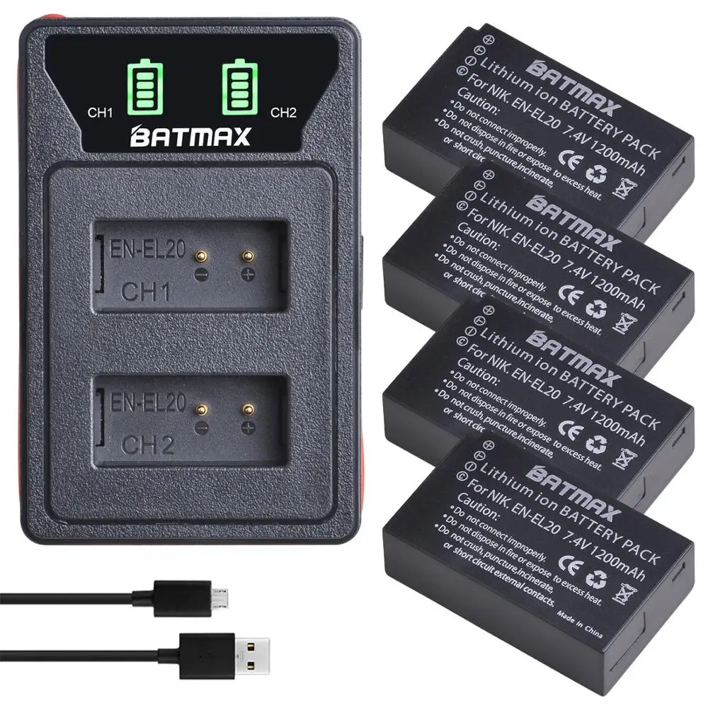 Batmax EN EL20 EL20A Батарея + Новый светодиодный USB Dual Зарядное устройство с Тип C Порты и